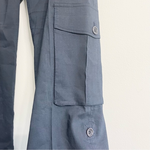 Theory Linen Blend Convertible Cargo Pants w Adjustable Lengths Navy Blue Sz 4 - Picture 5 of 9